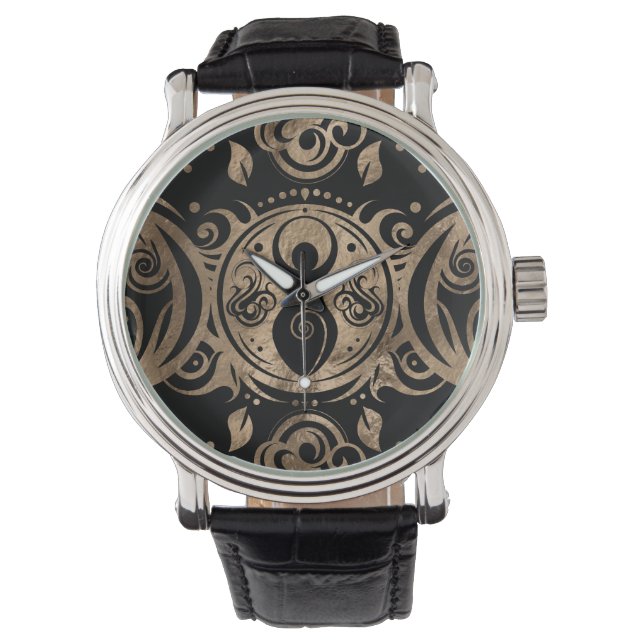 Triple Moon Goddess Gold en Black Horloge (Voorkant)