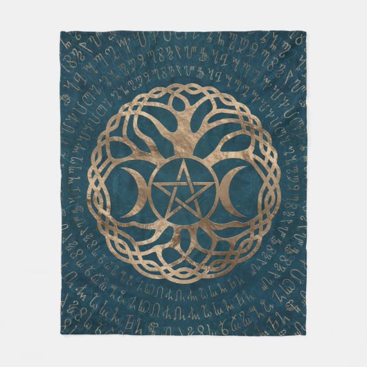 Triple Moon Goddess met pentagram Fleece Deken (Voorkant)