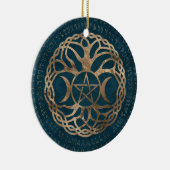 Triple Moon Goddess met pentagram Keramisch Ornament (Rechts)