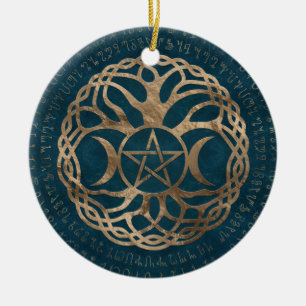 Triple Moon Goddess met pentagram Keramisch Ornament