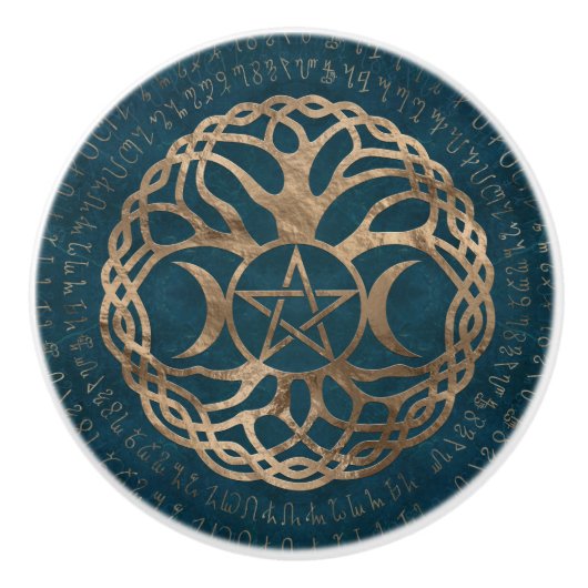 Triple Moon Goddess met pentagram Keramische Knop (Voorkant)