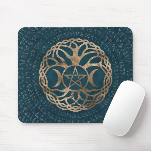 Triple Moon Goddess met pentagram Muismat (Met muis)