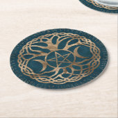 Triple Moon Goddess met pentagram Ronde Kartonnen Onderzetter (Gebogen)