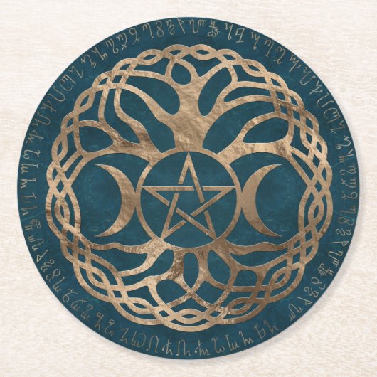 Triple Moon Goddess met pentagram Ronde Kartonnen Onderzetter (Voorkant)