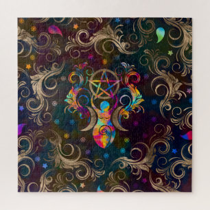 Triple Moon Goddess met pentagram-versiering Legpuzzel