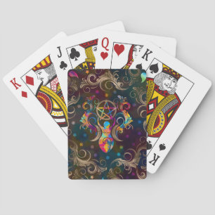Triple Moon Goddess met pentagram-versiering Pokerkaarten