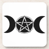 Triple Moon Goddess Pentacle Pentagram Bier Onderzetter (Voorkant)