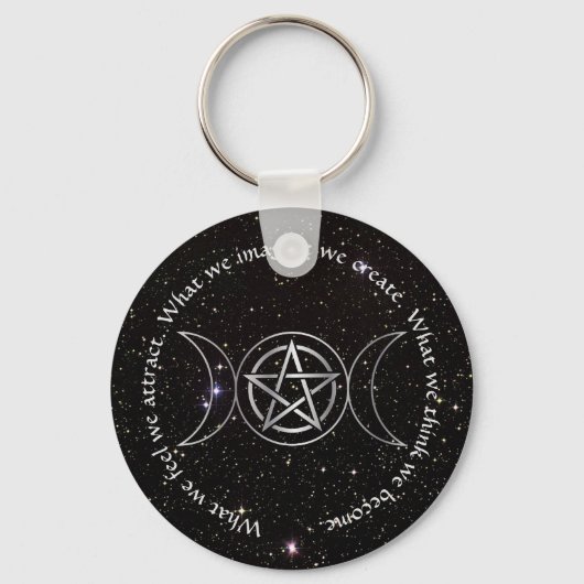 Triple Moon Goddess Wicca Pentacle Sleutelhanger (Voorkant)