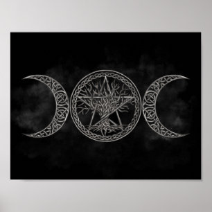 Triple Moon met pentagram en levensboom Poster