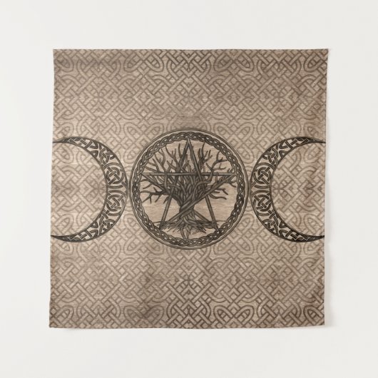 Triple Moon met pentagram en levensboom Wandkleed (Voorkant)