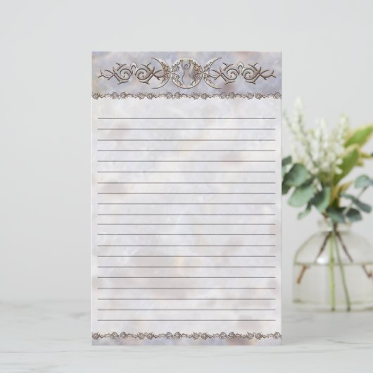 Triple Moon Moonstone Goddess Lined Briefpapier (Staand voorkant)
