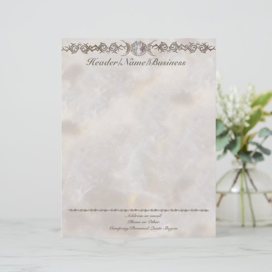 Triple Moon Moonstone Goddess Persoonlijk Briefhoofd (Staand voorkant)