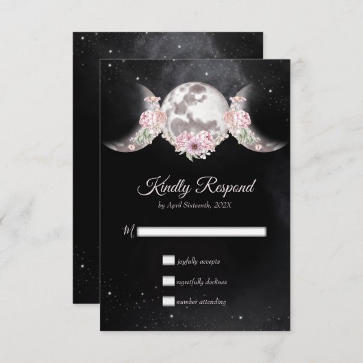 Triple Moon Night Sky Dark Boho Handfasting RSVP Kaartje (Voorkant / Achterkant)