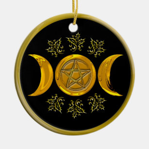 Triple Moon & Pentacle met Gold Lijst Keramisch Ornament
