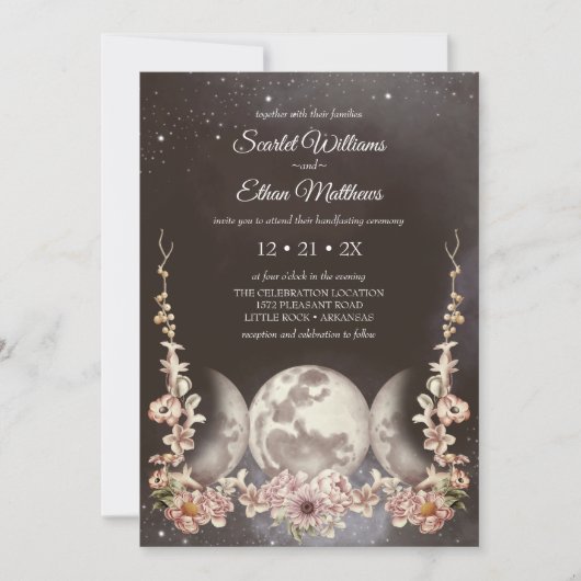 Triple Moon Phase Boho Floral Handfasting Kaart (Voorkant)