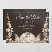 Triple Moon Phase Boho Floral Handfasting Save The Date (Voorkant / Achterkant)