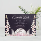 Triple Moon Pink & Paarse Floral Handfasting Save The Date (Staand voorkant)