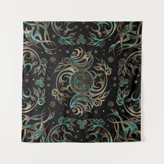 Triple Moon Shimmering Blauwgroen Wandkleed (Voorkant (horizontaal))