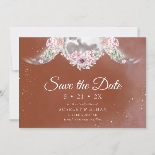 Triple Moon & Stars Boho Terracotta Handfasting Save The Date (Voorkant)