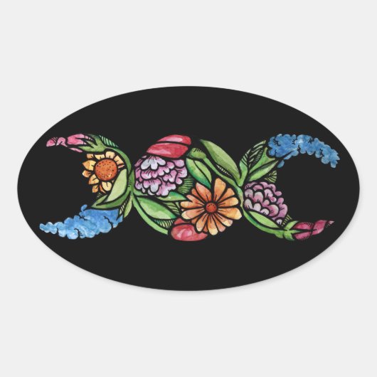 Triple Moon Symbol Bloom Ovale Sticker (Voorkant)