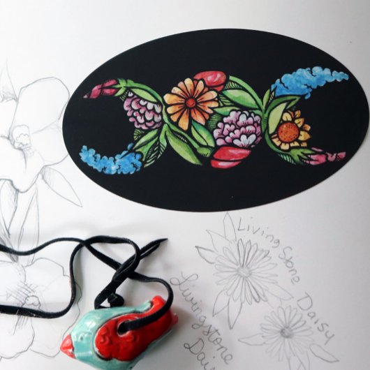 Triple Moon Symbol Bloom Ovale Sticker