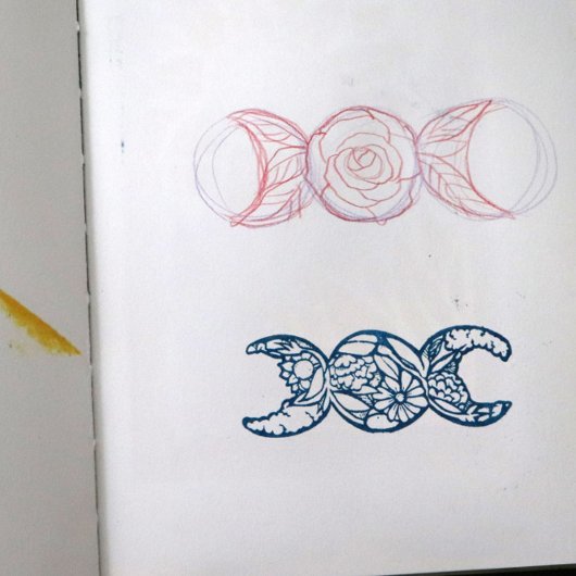 Triple Moon Symbol Bloom Rubberstempel