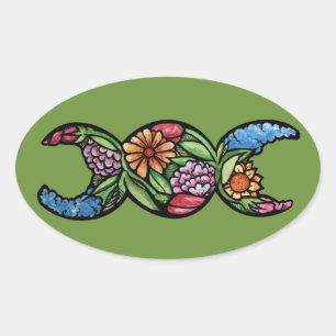 Triple Moon symbol green witch Ovale Sticker