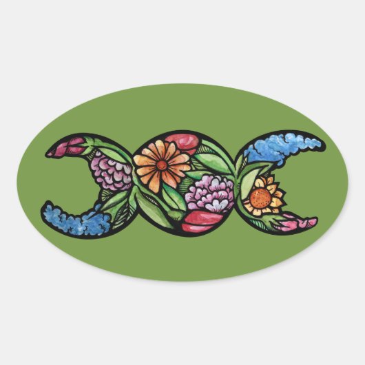 Triple Moon symbol green witch Ovale Sticker (Voorkant)