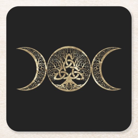 Triple Moon Tree of Life Triquetra Kartonnen Onderzetters (Voorkant)