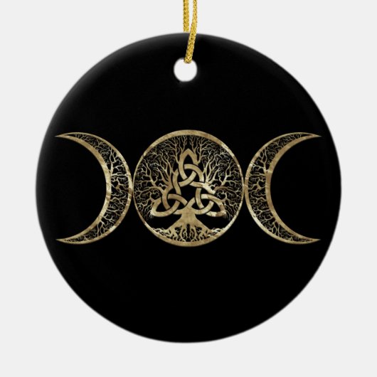 Triple Moon Tree of Life Triquetra Keramisch Ornament (Voorkant)