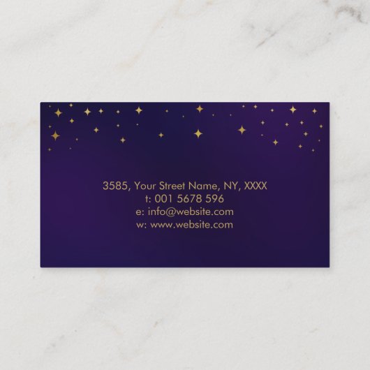 Triple Moon - Triple Goddess Fluorite and Gold Visitekaartje (Achterkant)