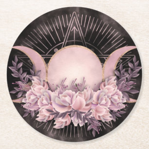 Triple Moon - Triple Goddess - Gentle Floral Ronde Kartonnen Onderzetter