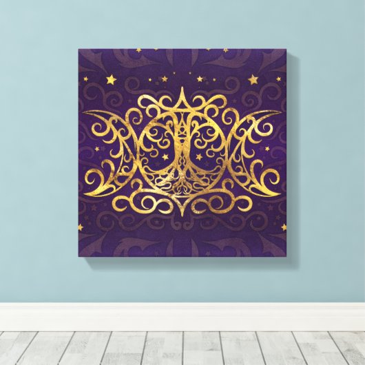 Triple Moon - Triple Goddess Gold en Paars Canvas Afdruk (Insitu (Houten vloer))
