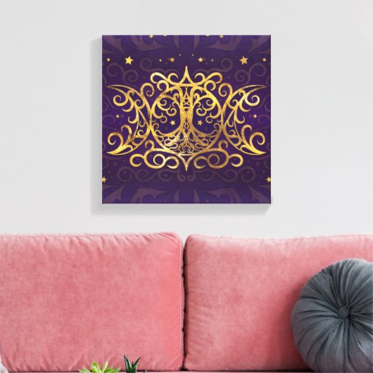 Triple Moon - Triple Goddess Gold en Paars Canvas Afdruk (Insitu (Woonkamer))