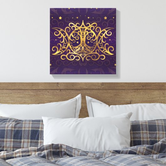 Triple Moon - Triple Goddess Gold en Paars Canvas Afdruk (Insitu (Slaapkamer))
