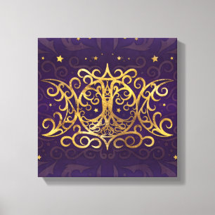 Triple Moon - Triple Goddess Gold en Paars Canvas Afdruk