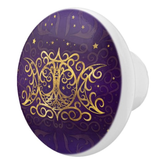 Triple Moon - Triple Goddess Gold en Paars Keramische Knop (Rechts)
