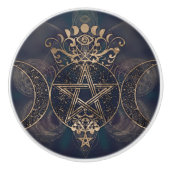 Triple Moon - Triple Goddess Gold en Purples Keramische Knop (Voorkant)