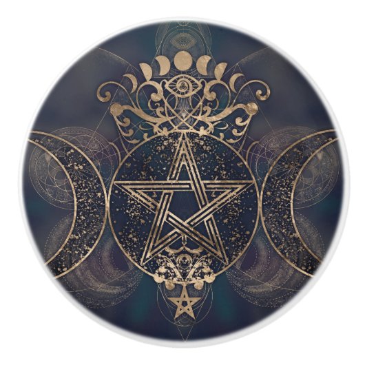 Triple Moon - Triple Goddess Gold en Purples Keramische Knop (Voorkant)