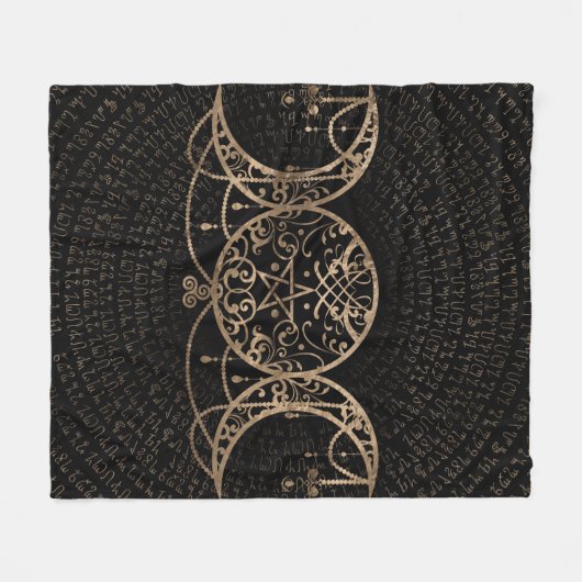 Triple Moon - Triple Goddess Gold en zwart Fleece Deken (Voorkant (Horizontaal))