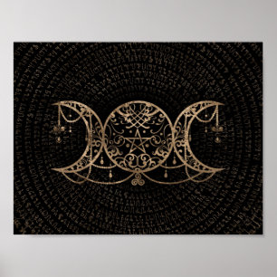 Triple Moon - Triple Goddess Gold en zwart Poster