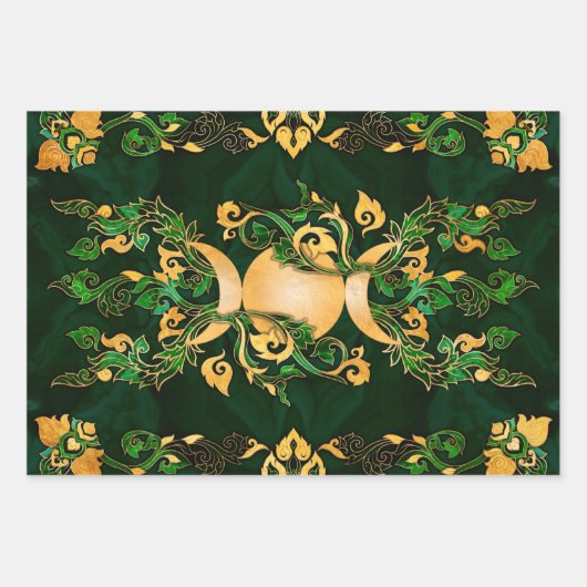 Triple Moon - Triple Goddess Malachite en Gold Inpakpapier Vel (Voorkant 3)