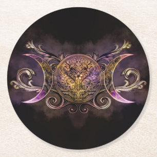 Triple Moon - Triple Goddess - Midnight shimmer Ronde Kartonnen Onderzetter
