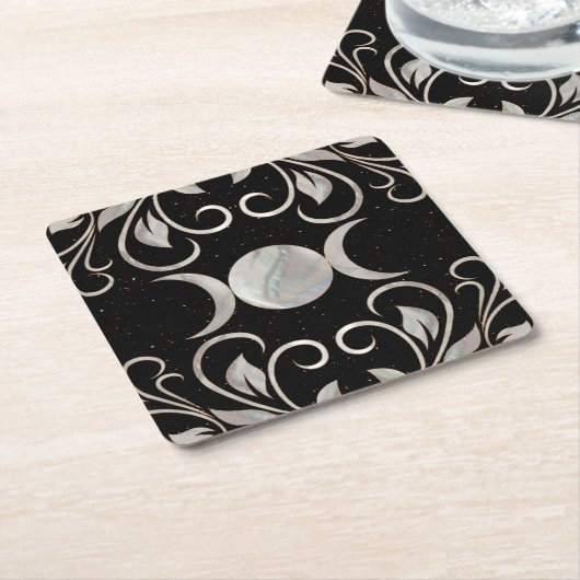 Triple Moon - Triple Goddess - Moeder van Pearl Kartonnen Onderzetters (Schuin)