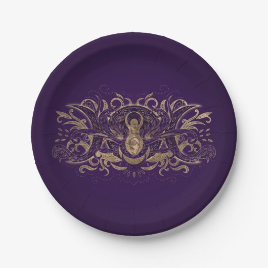 Triple Moon - Triple Goddess Paars en Gold Papieren Bordje (Voorkant)