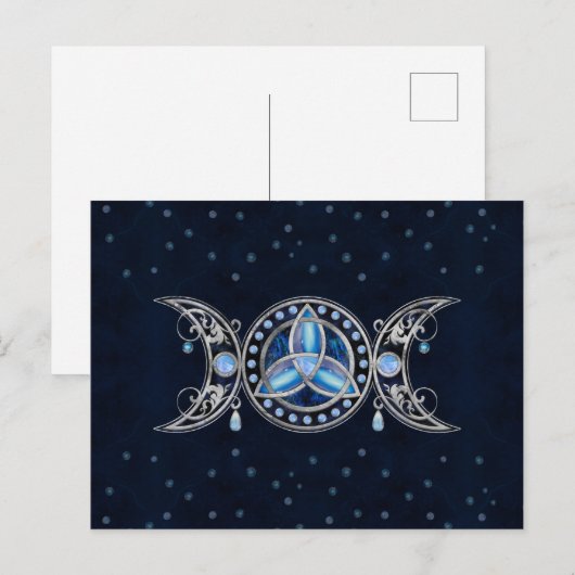 Triple Moon Triquetra Ornament met Moonstone Briefkaart (Voorkant / Achterkant)