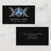 Triple Moon Triquetra Ornament met Moonstone Visitekaartje (Voorkant / Achterkant)