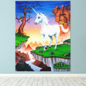 Triple panel gerekt canvas fantasy Unicorn (Insitu (Houten vloer))