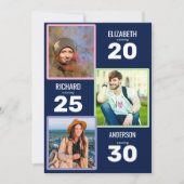 Triple Photo Blauw en Zilver Gezamenlijk Verjaarda Kaart (Voorkant)