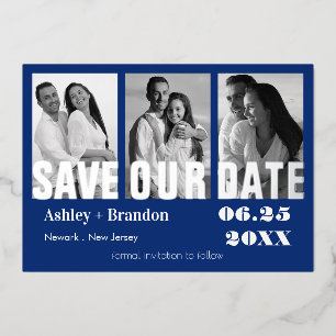 Triple Photo Blue, White, REAL Folie Uitnodiging